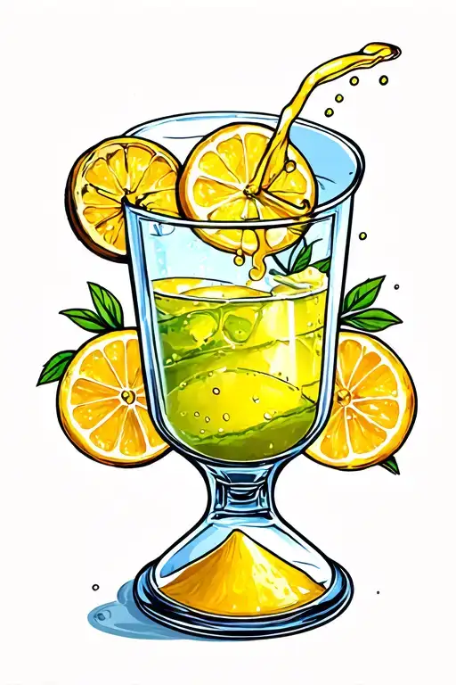 Lemonade Glass Pouring Into Hour Glass With Sand Watch