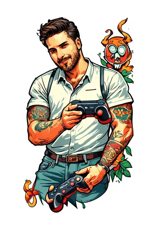 Tattoo For A Male Social Worker Who Loves Video Games And Being There For His Friends