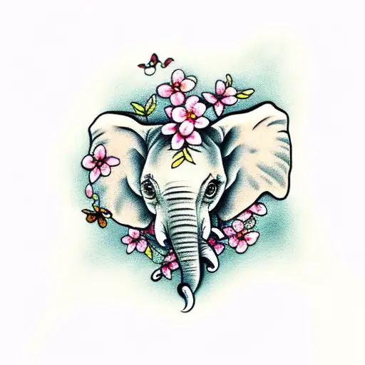 Baby Elephant And Cherry Blossom