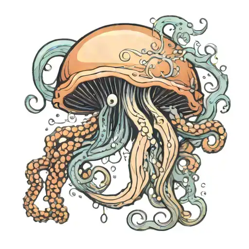 A Tattoo Of A Jellyfish Merging With An Octopus In A Surreal Art Style