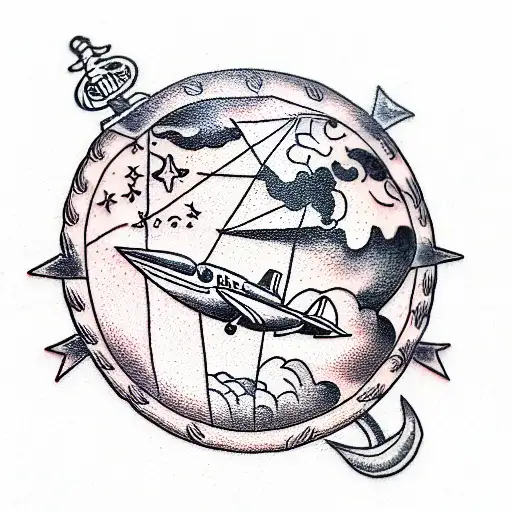 Sailor Jerry Style Globe And Airplane