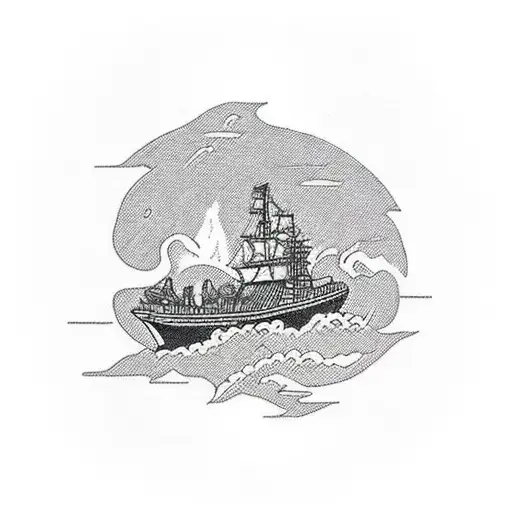 Steamboat Navigating On A Dark River In A Tropical Jungle