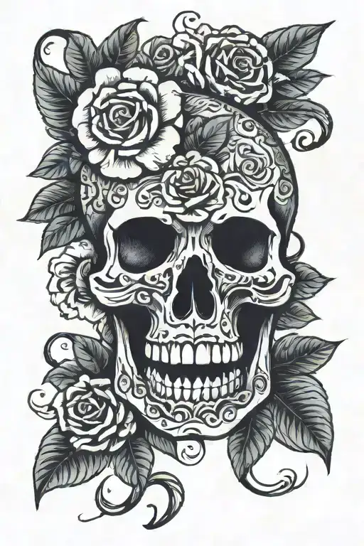 Mayan Skull Roses Snake