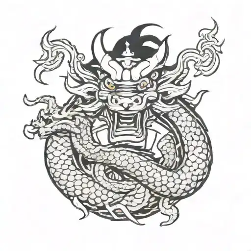 A Traditional Japanese Character With Anime-style Features And A Dragon