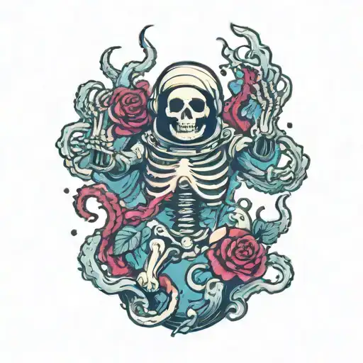 Dead Astronaut Skeleton Attacked By Tentacles