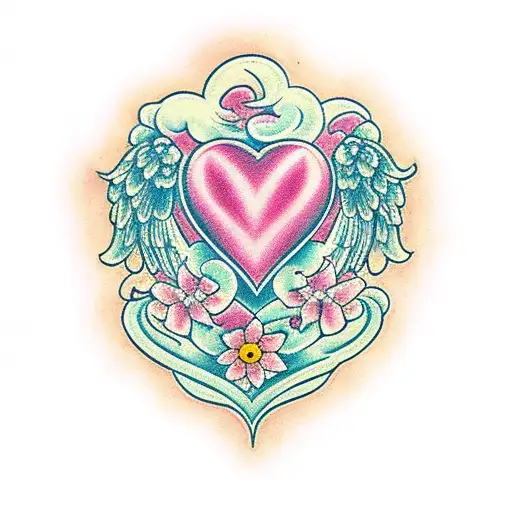 Heart With Cherub And Flowers