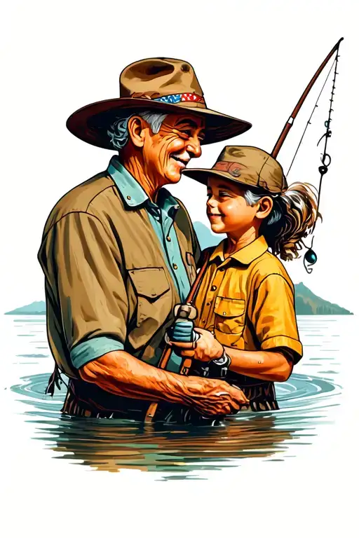 Grandma And Grandson Fishing