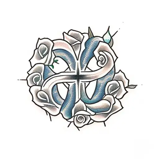 Christian Cross With Roses And A Snake