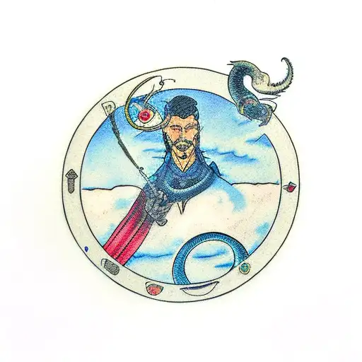 Tarot Card Protratying One Living And One Dead Mechanic With An Ouroboros Enclorcling The World