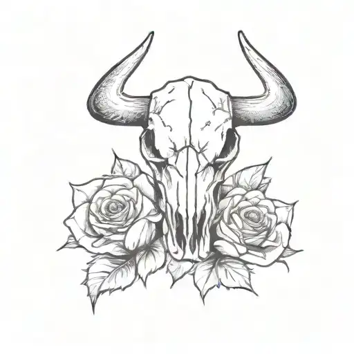 Bull Skull With Roses And Sunflowers