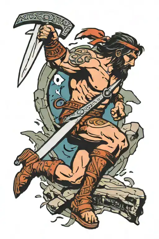 A Barbarian Plunging A Sword Into A Stone