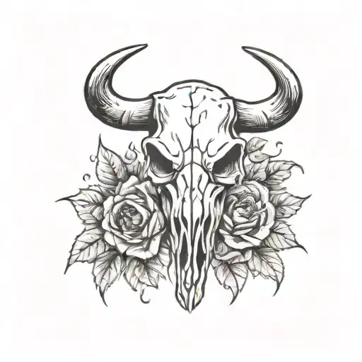 Bull Skull With Roses And Sunflowers