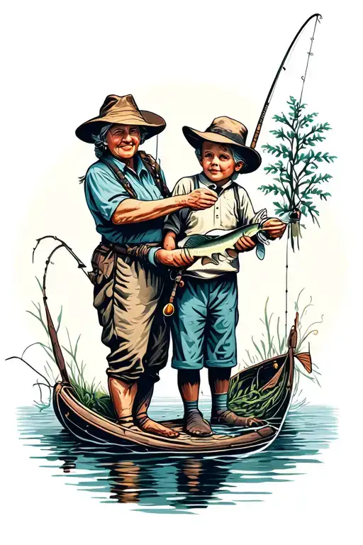 Grandmother And Grandson Fishing