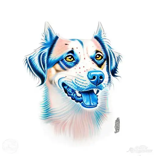 A Realistic Portrait Of A Unique Mixed Breed Dog With Striking Blue Eyes