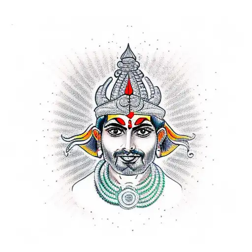 Shankara Portrait With Trishul In Front Of His Face