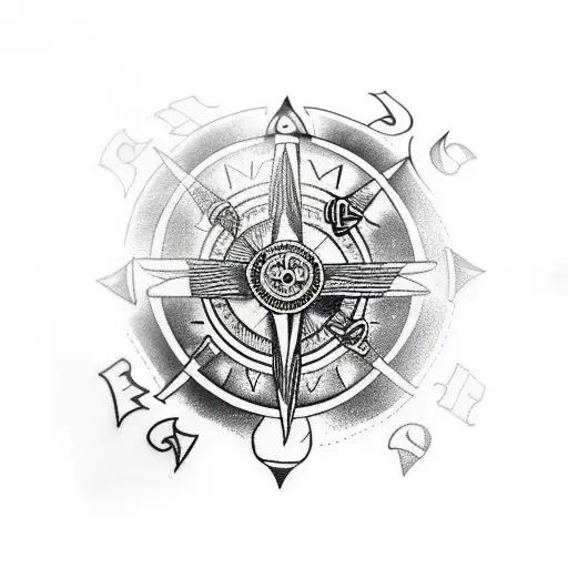 Black Raven With Viking Compass In Background