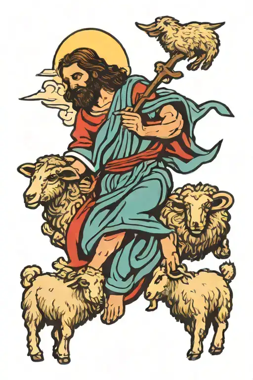 Jesus Protecting Sheep