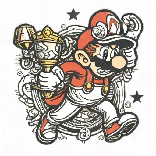 Mario With Trophy Tattoo Design