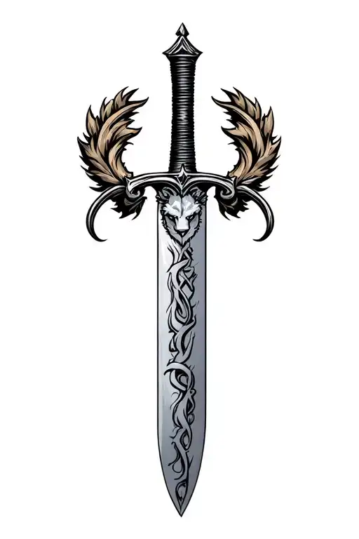 Sharp Long Dagger With Runes Shaded Lion Head