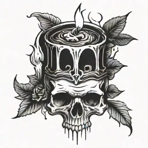 Candle Burning On Top Of A Skull