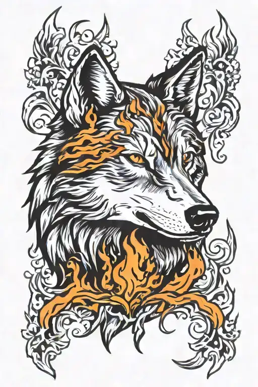 Nordic Wolf Head Surrounded By Flames