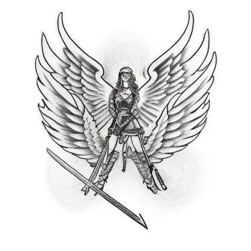 Valkyries Wings Merged With A Sword That Are Surrounding Vegvisir