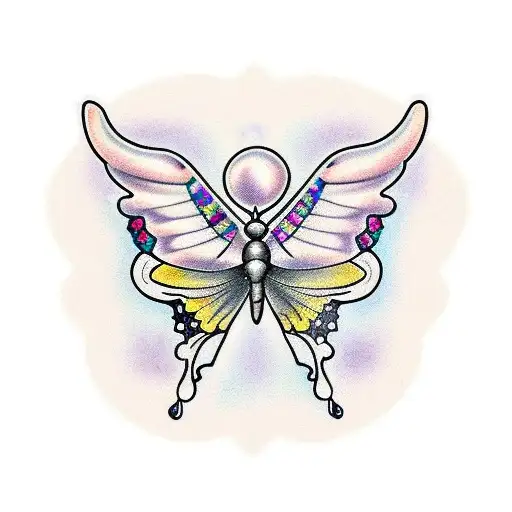 Butterfly With One Side Of The Wings As Crystals And The Other Side With A Skull Patter