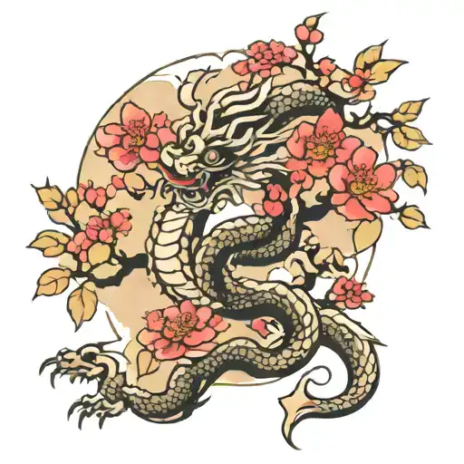 Sakura Tree With Dragon