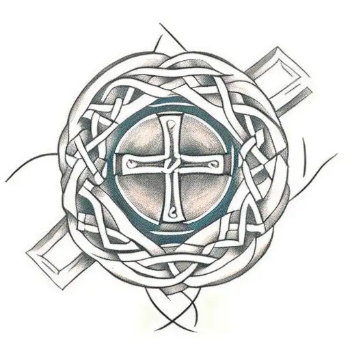 A Celtic Cross Intertwined With Symbols Representing Famous Literary Works