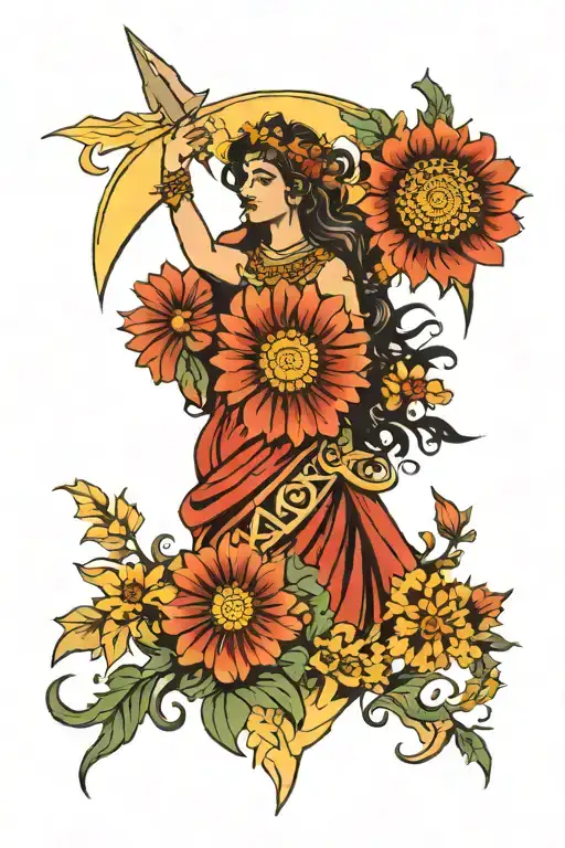 Sagittarius Goddess And Indian Blanket Flowers Surrounding