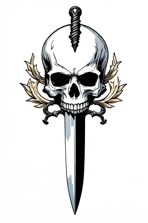Sharp Long Dagger With Runes Shaded Skull Head