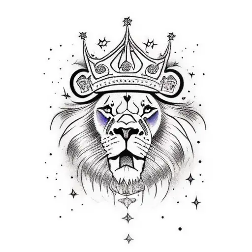 Half A Lion Face Wearing A Crown Morphing Into A Galaxy