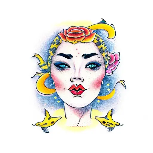 Woman Face And Koi Fish