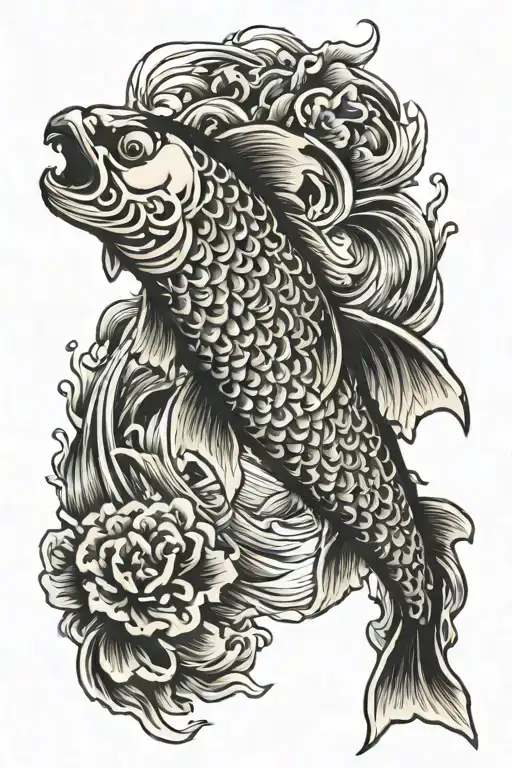 Japanese Oriental Koi Fish Swimming Upstream