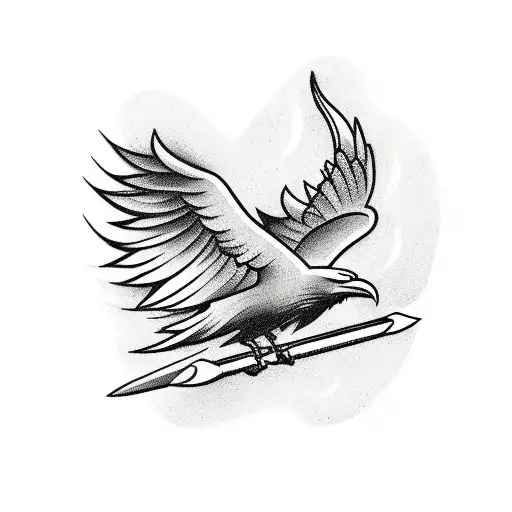 Odins Spear With His Raven Perched On The Spear And One Flying Away