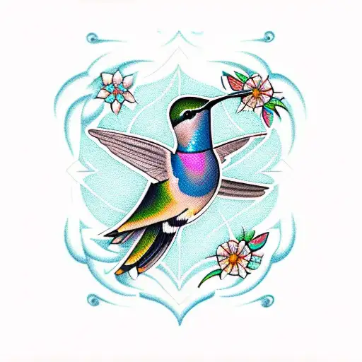 A Geometric Hummingbird Surrounded By Intricate Flower Patterns