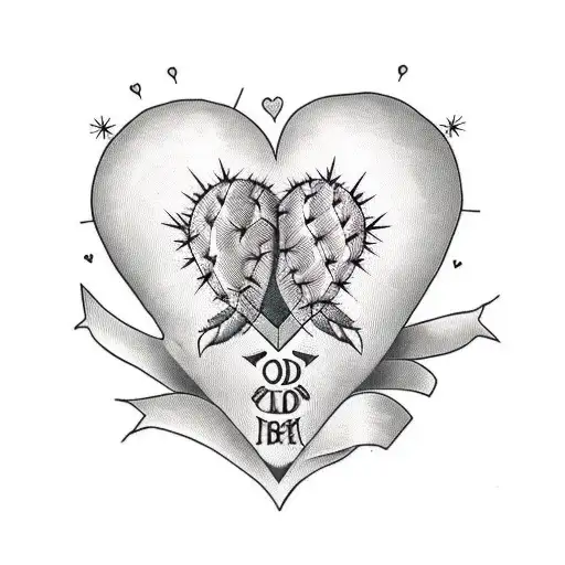 Create An Old School Style Tattoo Of A Cactus Hugging A Heart-shaped Balloon