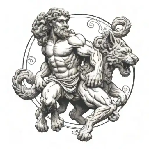 Hercules Statue Holding Serberus 3 Headed Dog