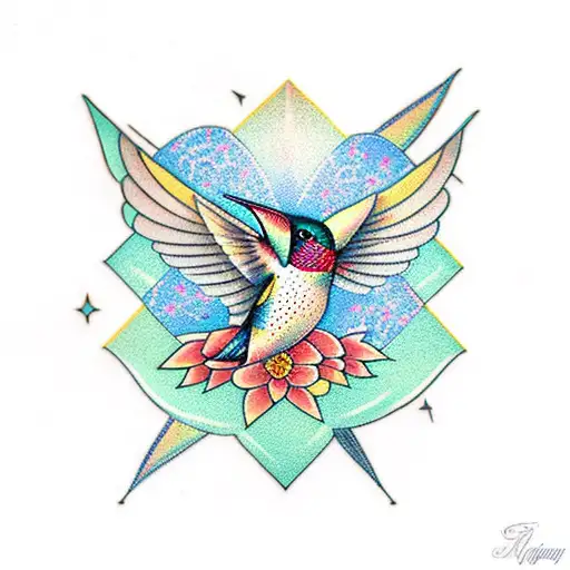 A Geometric Hummingbird Surrounded By Intricate Flower Patterns
