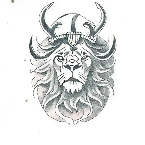 Lion Head With Ram Horns