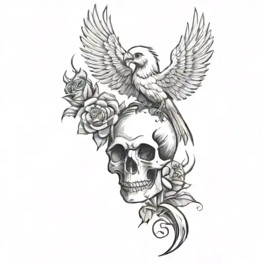 Skulls And Roses In Phoenix Rising Phoenix Bird