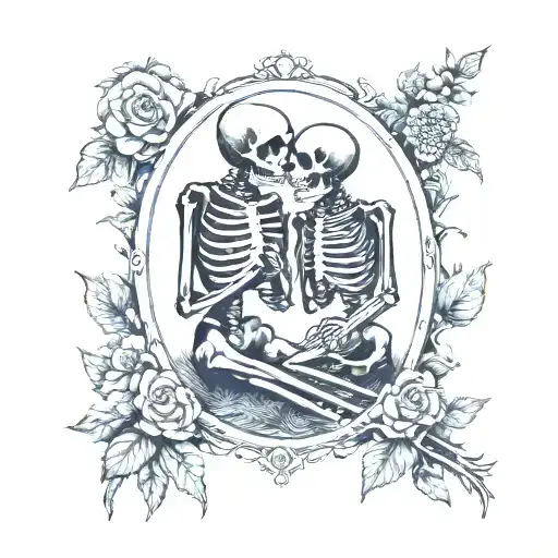 The Lovers Tarot Card With Skeletons
