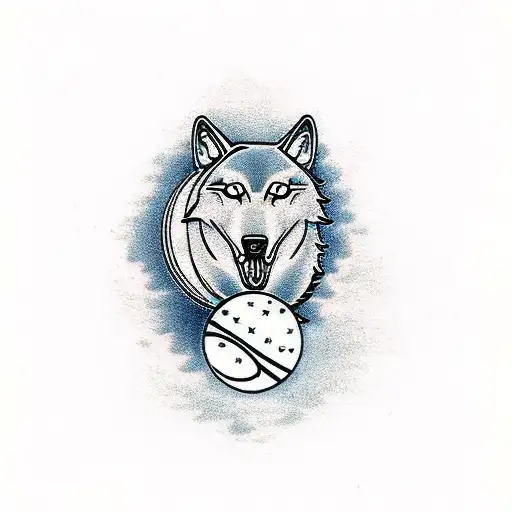 Design A Traditional Tattoo Of A Wolf Howling At A Basketball Moon