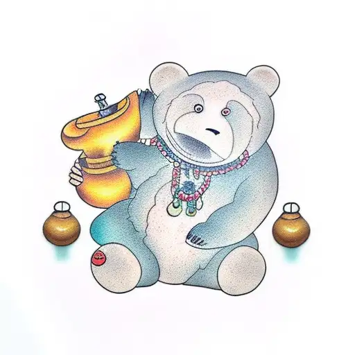 A Meditating Bear Surrounded By Prayer Beads