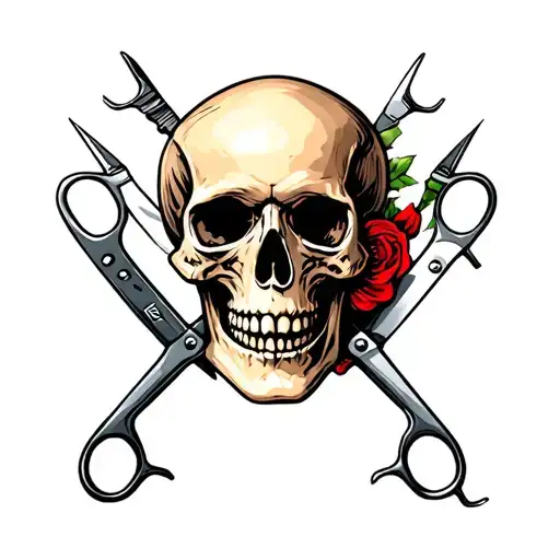 Skull With Saftey Scissors Stabbed In The Forhead