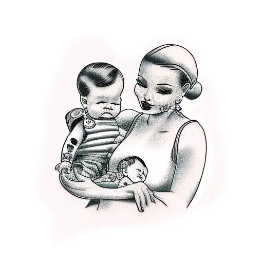 Mom With Baby Boy And Young Daughter