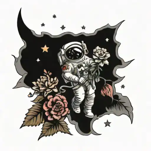 Astronaut And Flower Bouquet