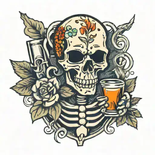Skeleton With Shot Glass Filled