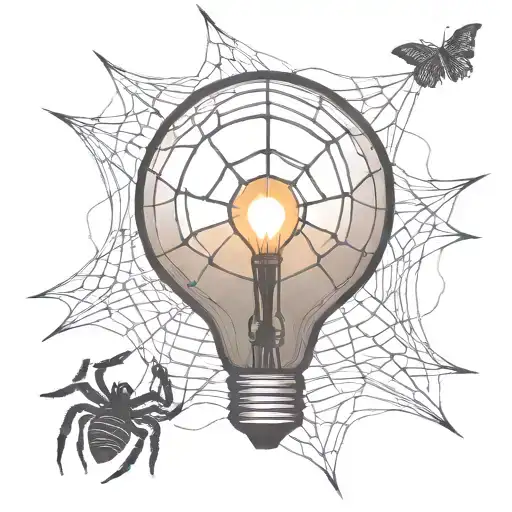 Light Bulb With Spider Web Inside And Nothing Outside The Light Bulb
