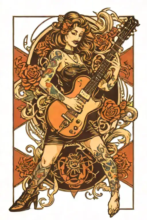 Eletric Guitar And Girl Standing